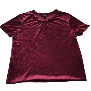 Forever 21 Maroon Gameday Short Sleeve Velvet WomensTop Size Medium